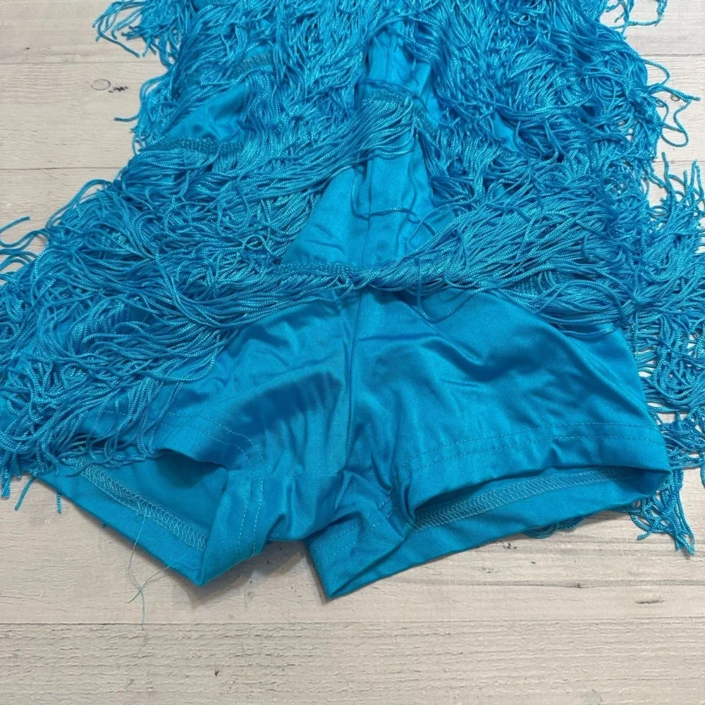 Weissman Dance costume aqua blue sassy fringe dress Spice‎ Up Your Life 14130 MC